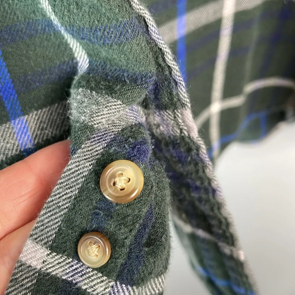 CHAPS Mens Plaid Flannel Button Down Shirt Green Navy Long Sleeve Pocket Logo L - Picture 8 of 14